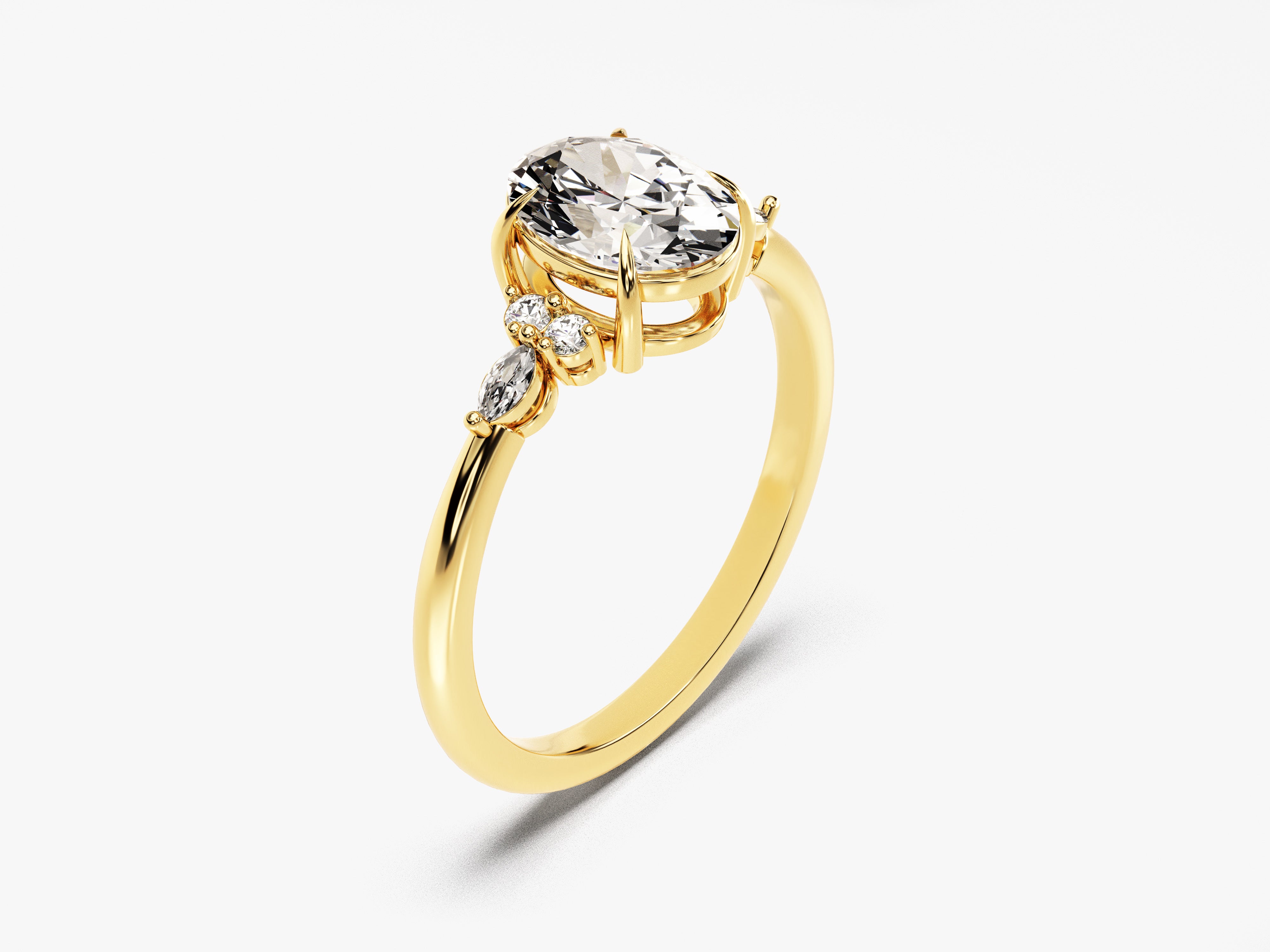 Oval diamond engagement ring in yellow gold