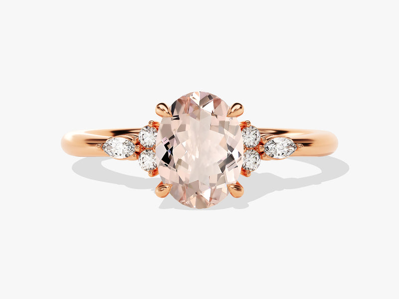 Oval Cut Peach Morganite Engagement Ring with Round and Marquise Sidestones