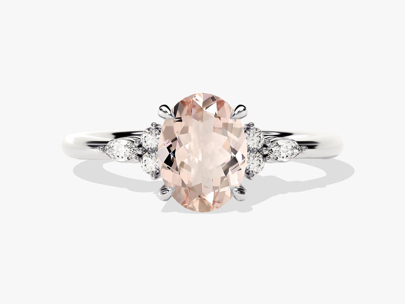 Oval Cut Peach Morganite Engagement Ring with Round and Marquise Sidestones