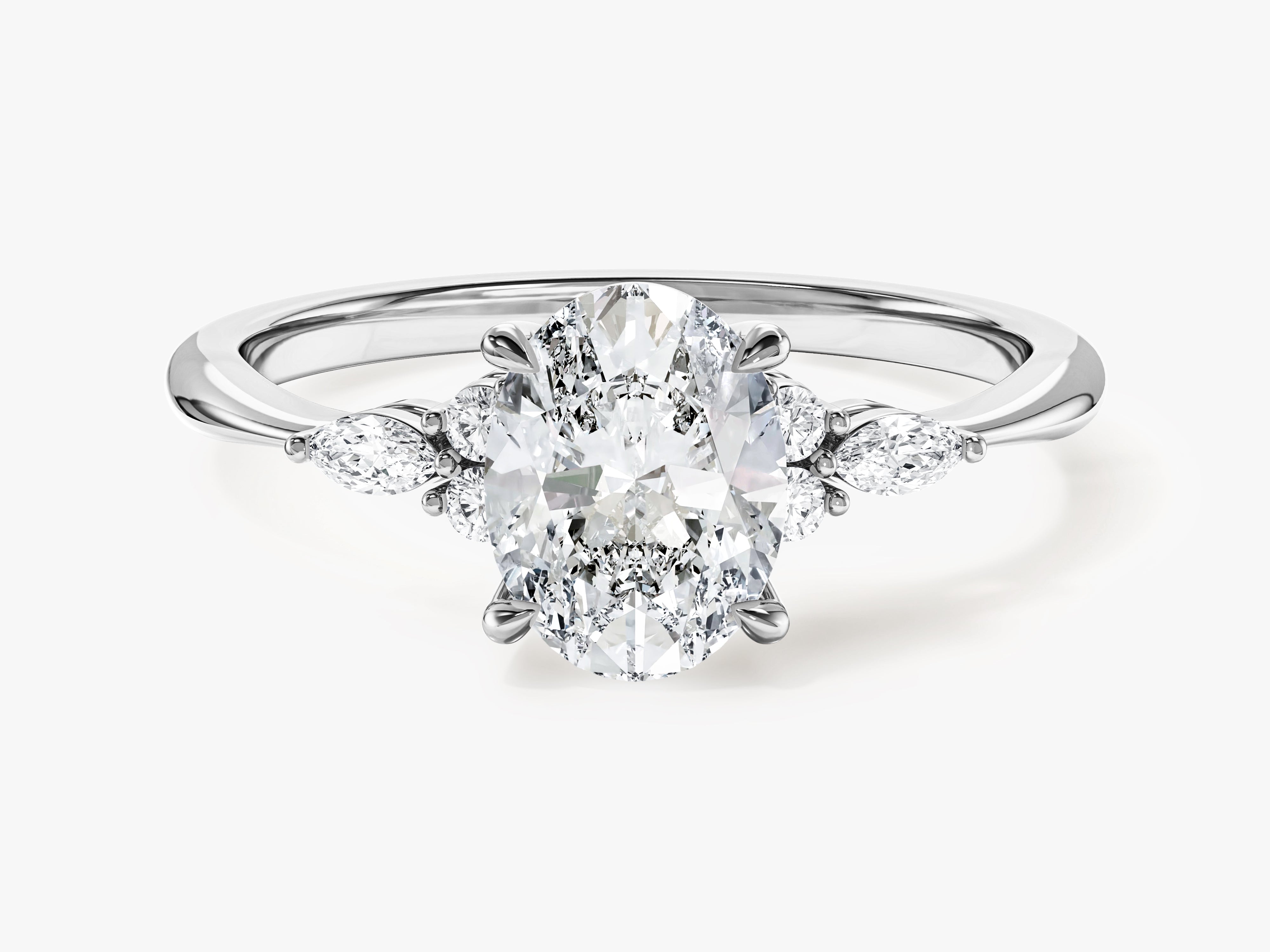 Cluster Accent Oval Cut Moissanite Engagement Ring (1.50 CT)