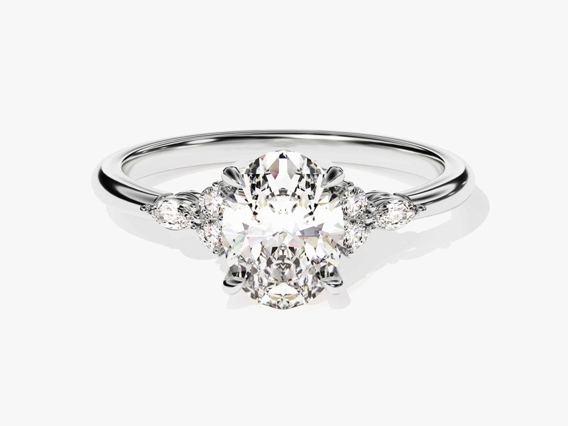 Cluster Accent Oval Cut Lab Grown Diamond Engagement Ring (1.50 CT)
