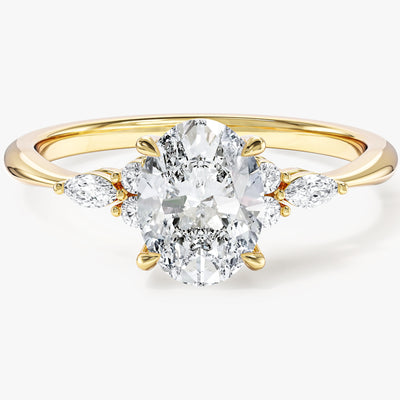 Cluster Accent Oval Cut Lab Grown Diamond Engagement Ring (1.50 CT)