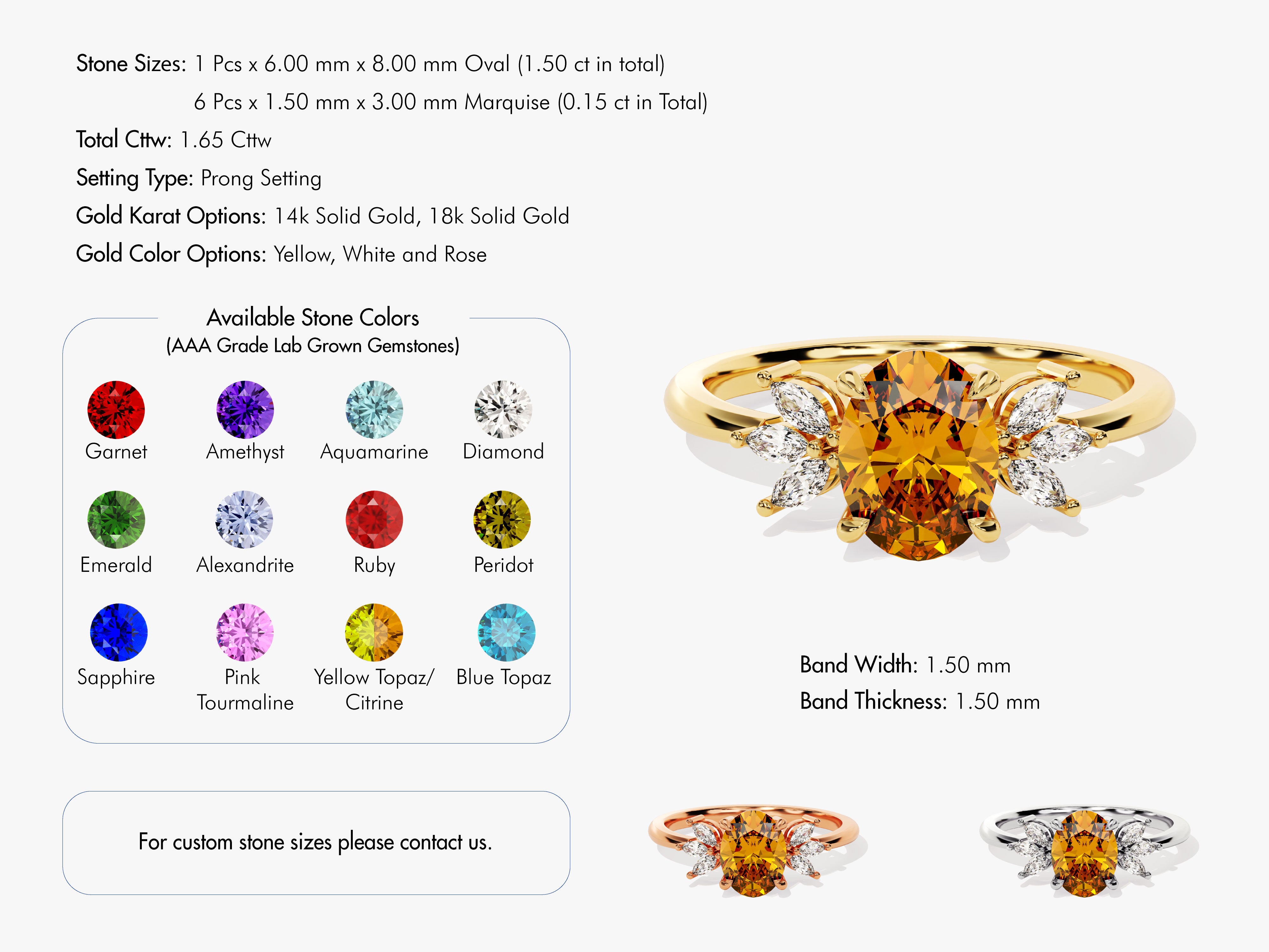 Oval Cluster Accent Citrine Ring in 14K Solid Gold