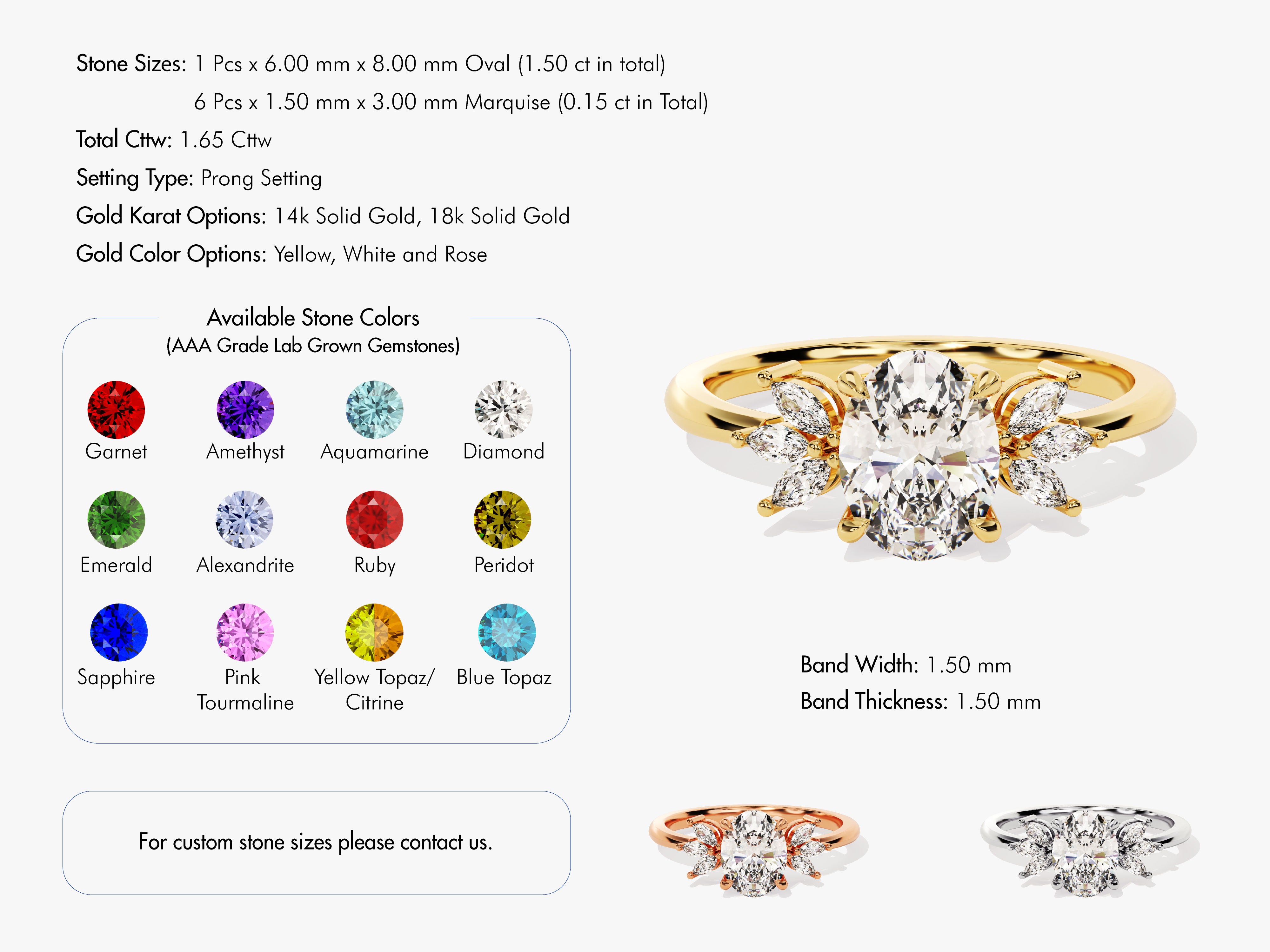 Oval Cluster Accent Diamond Birthstone Ring in 14K Solid Gold