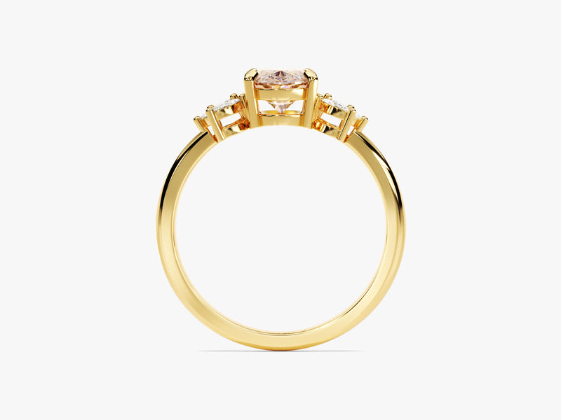 Oval Cut Peach Morganite Engagement Ring with Marquise Sidestones