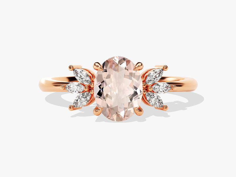 Oval Cut Peach Morganite Engagement Ring with Marquise Sidestones