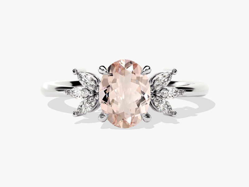 Oval Cut Peach Morganite Engagement Ring with Marquise Sidestones