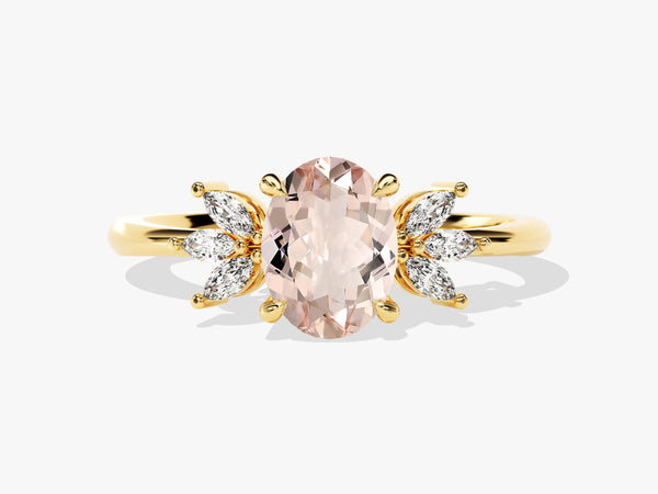 Oval Cut Peach Morganite Engagement Ring with Marquise Sidestones