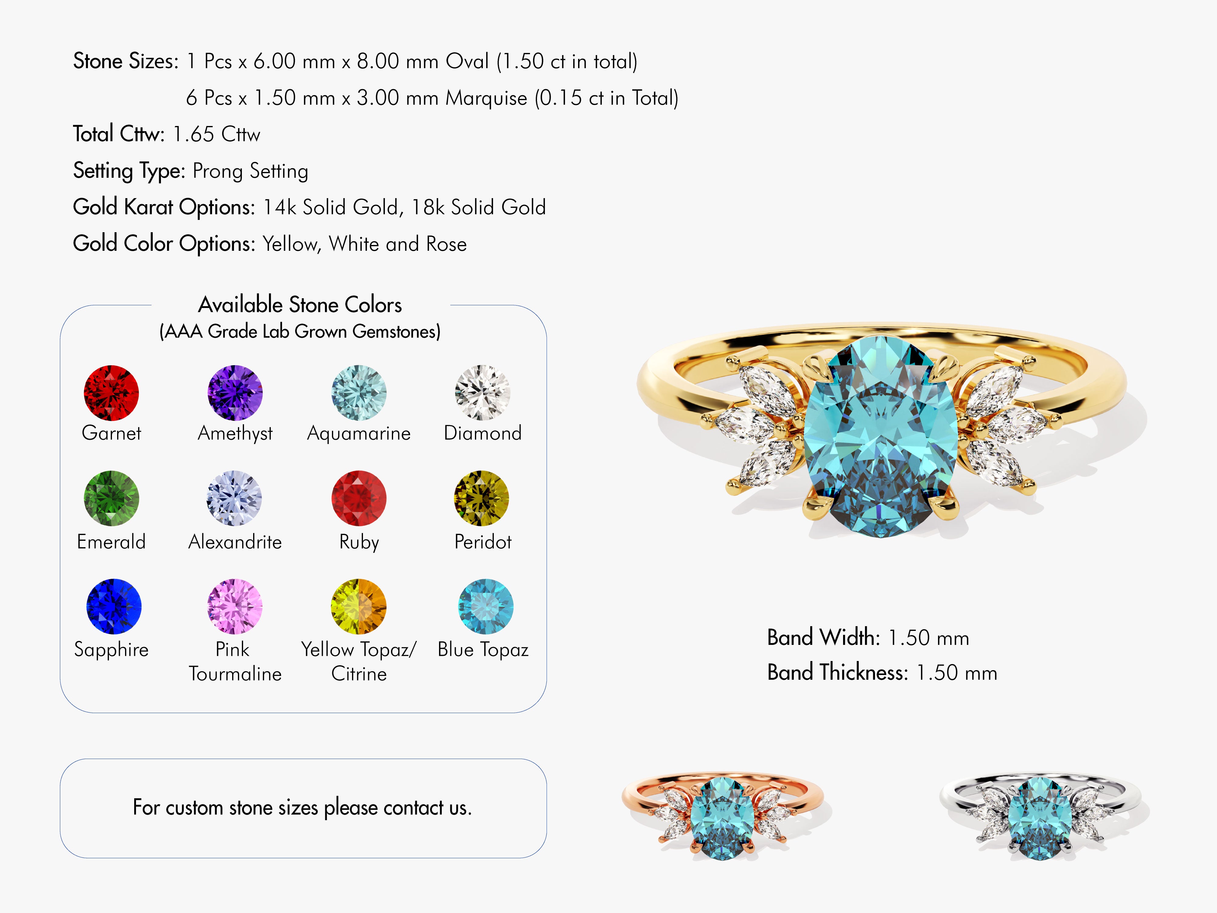 Oval Cluster Accent Blue Topaz Ring in 14K Solid Gold
