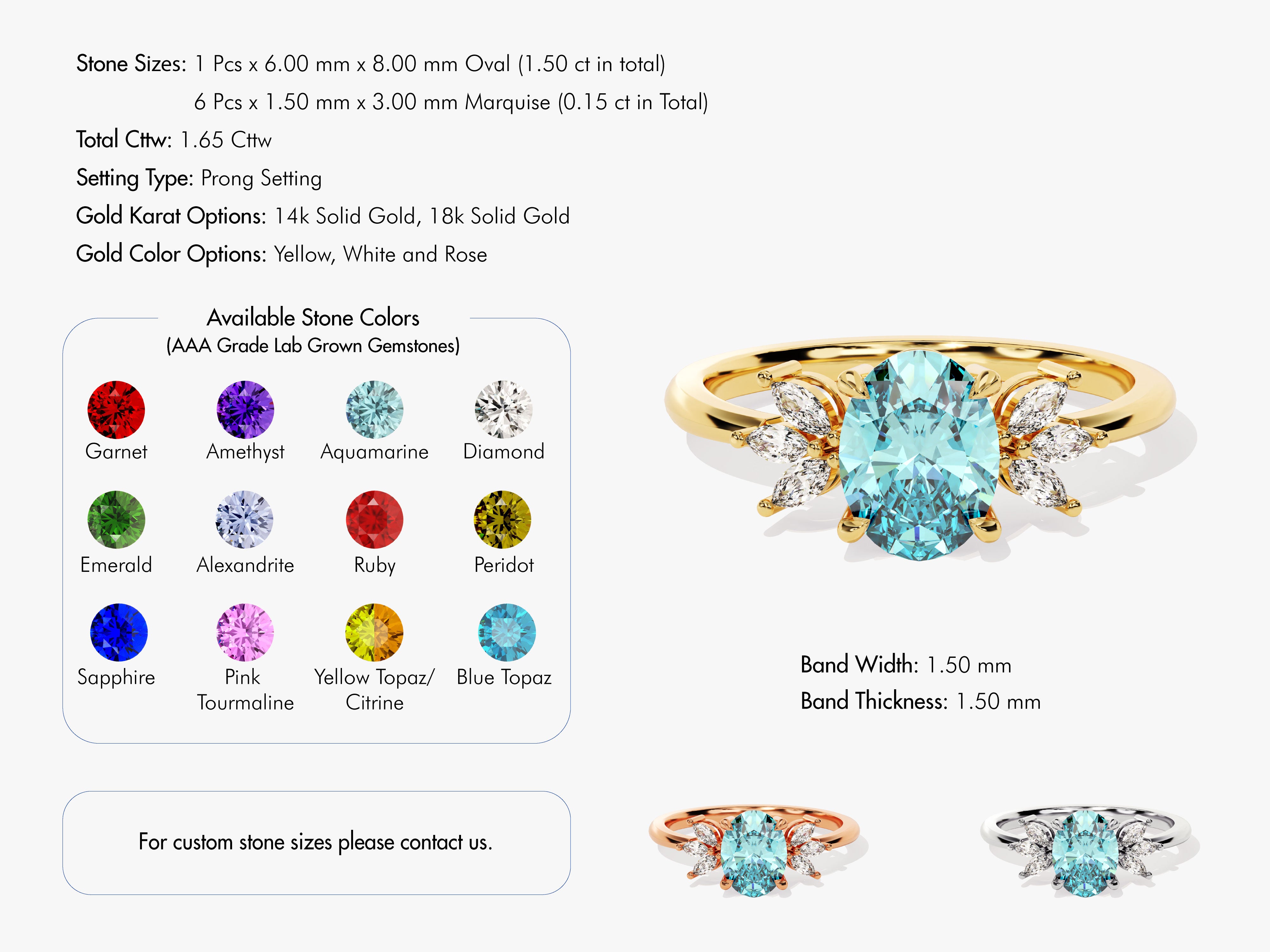 Oval Cluster Accent Aquamarine Ring in 14K Solid Gold