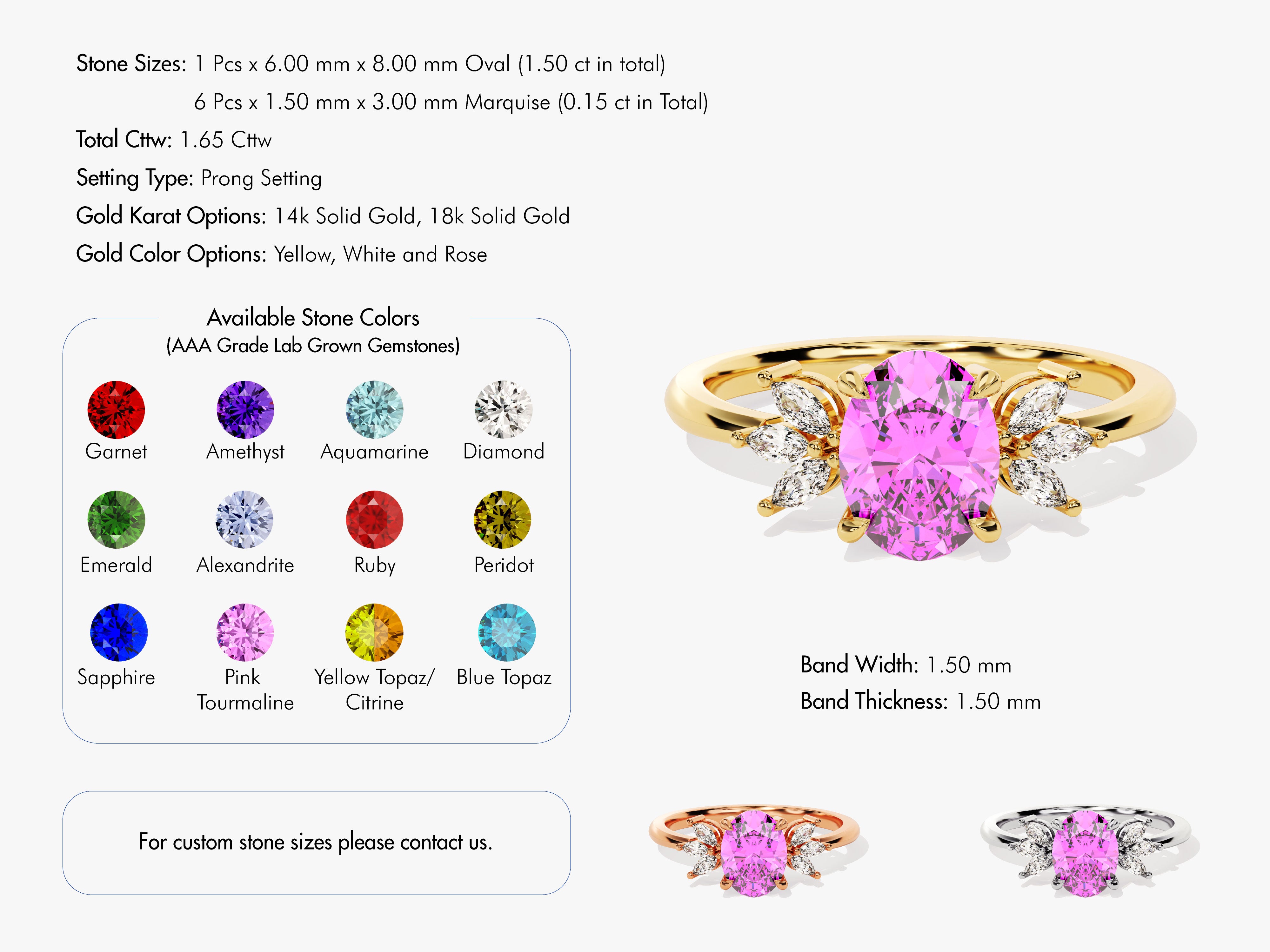 Oval Cluster Accent Pink Tourmaline Ring in 14K Solid Gold