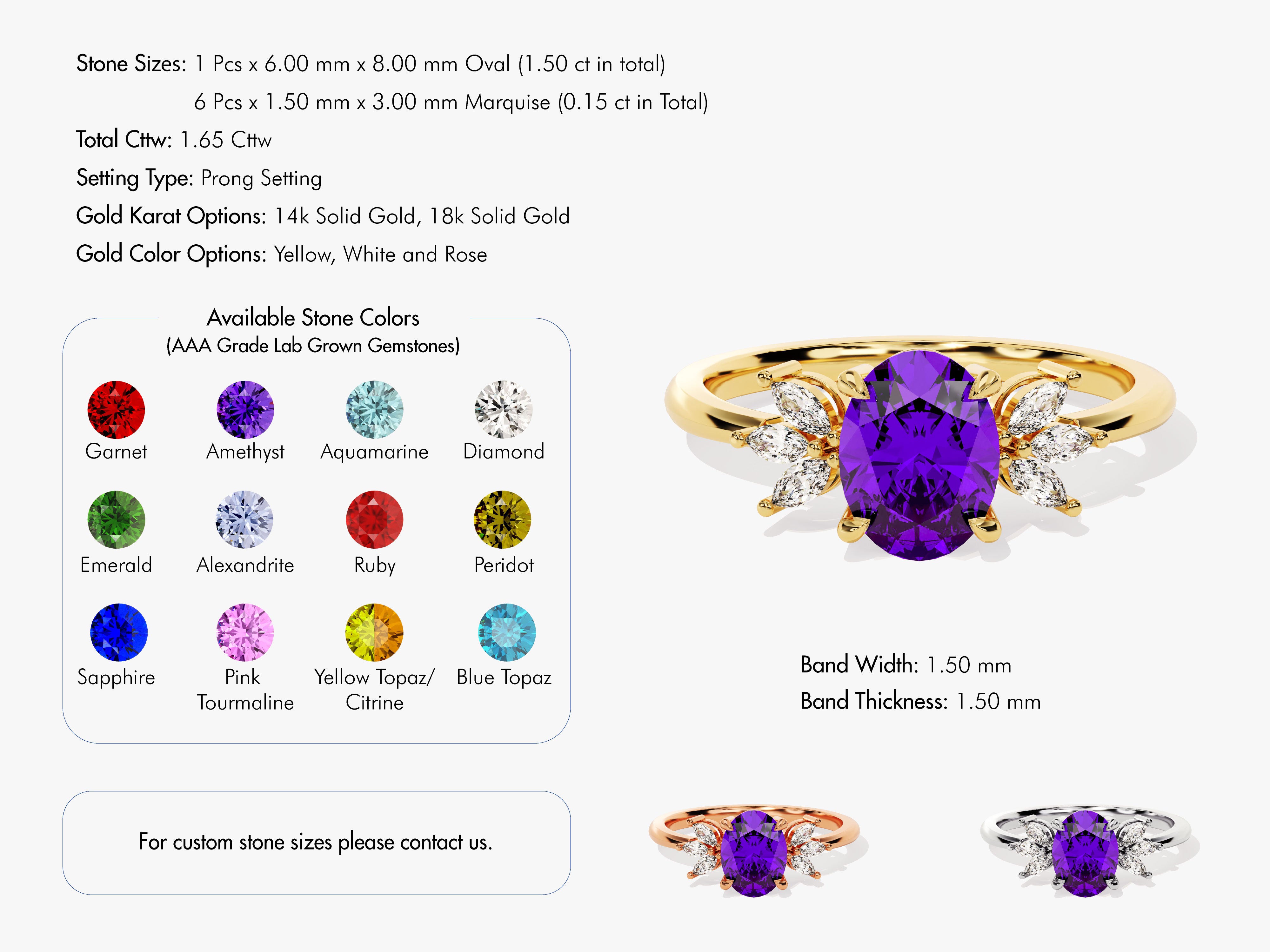 Oval Cluster Accent Amethyst Ring in 14K Solid Gold