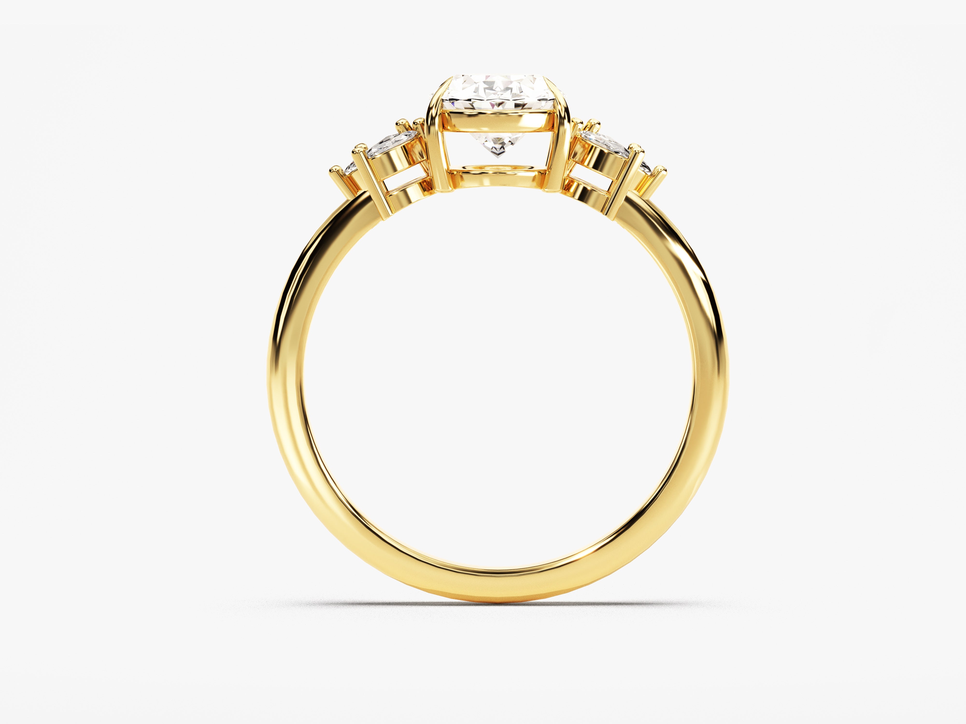 Gold three-stone diamond engagement ring from jewelry company