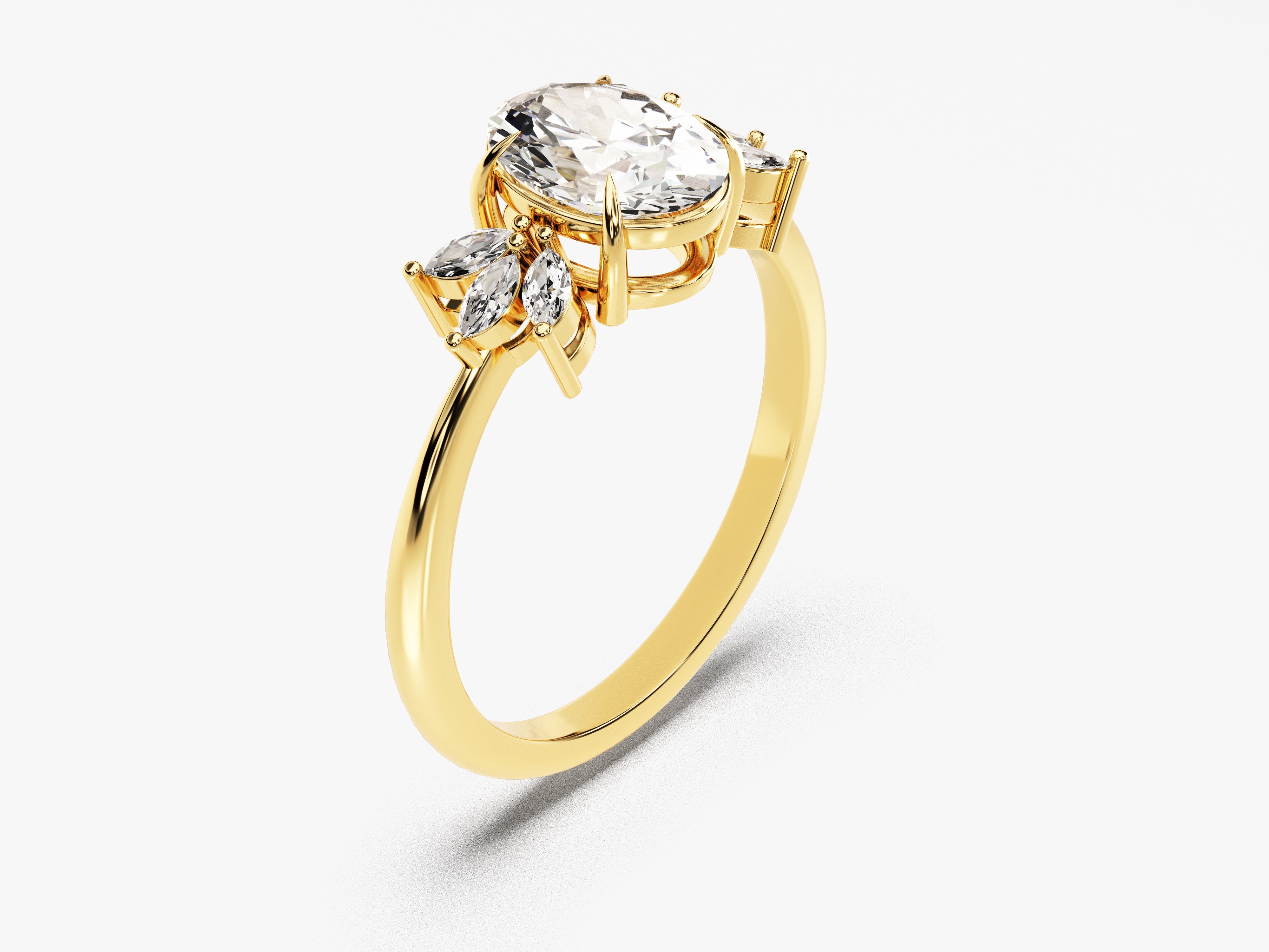 Gold ring with oval and marquise diamonds, fine jewelry