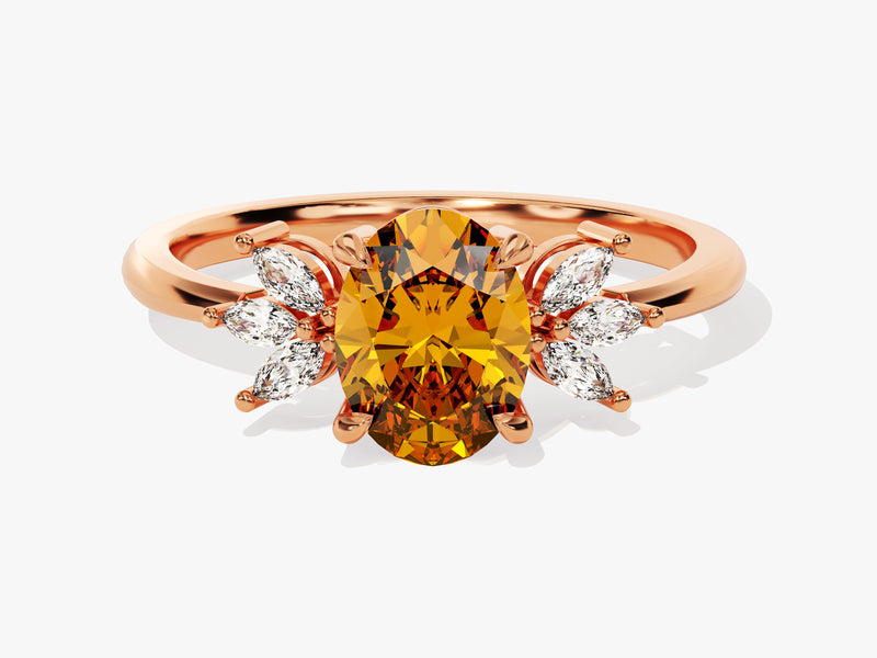 Oval Cluster Accent Citrine Ring in 14K Solid Gold