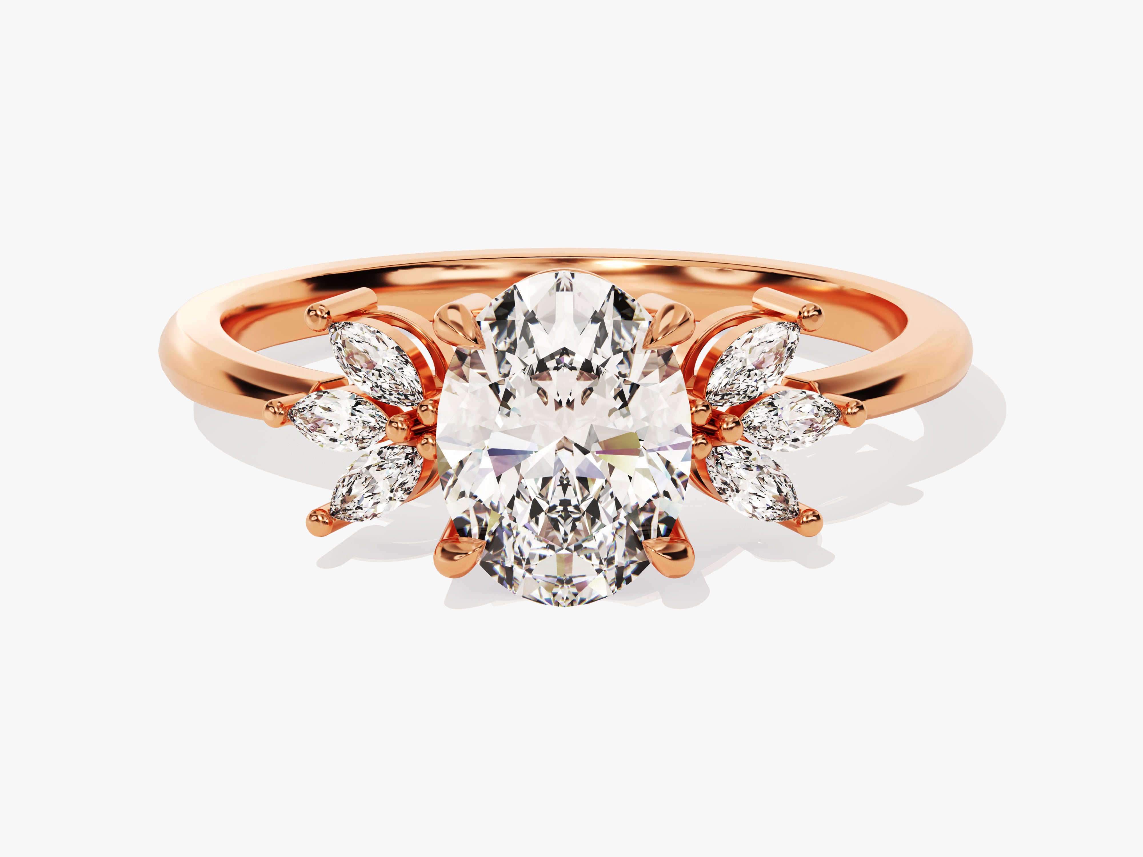 Oval Cluster Accent Diamond Birthstone Ring in 14K Solid Gold