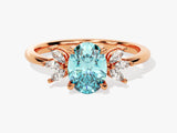 Oval Cluster Accent Aquamarine Ring in 14K Solid Gold