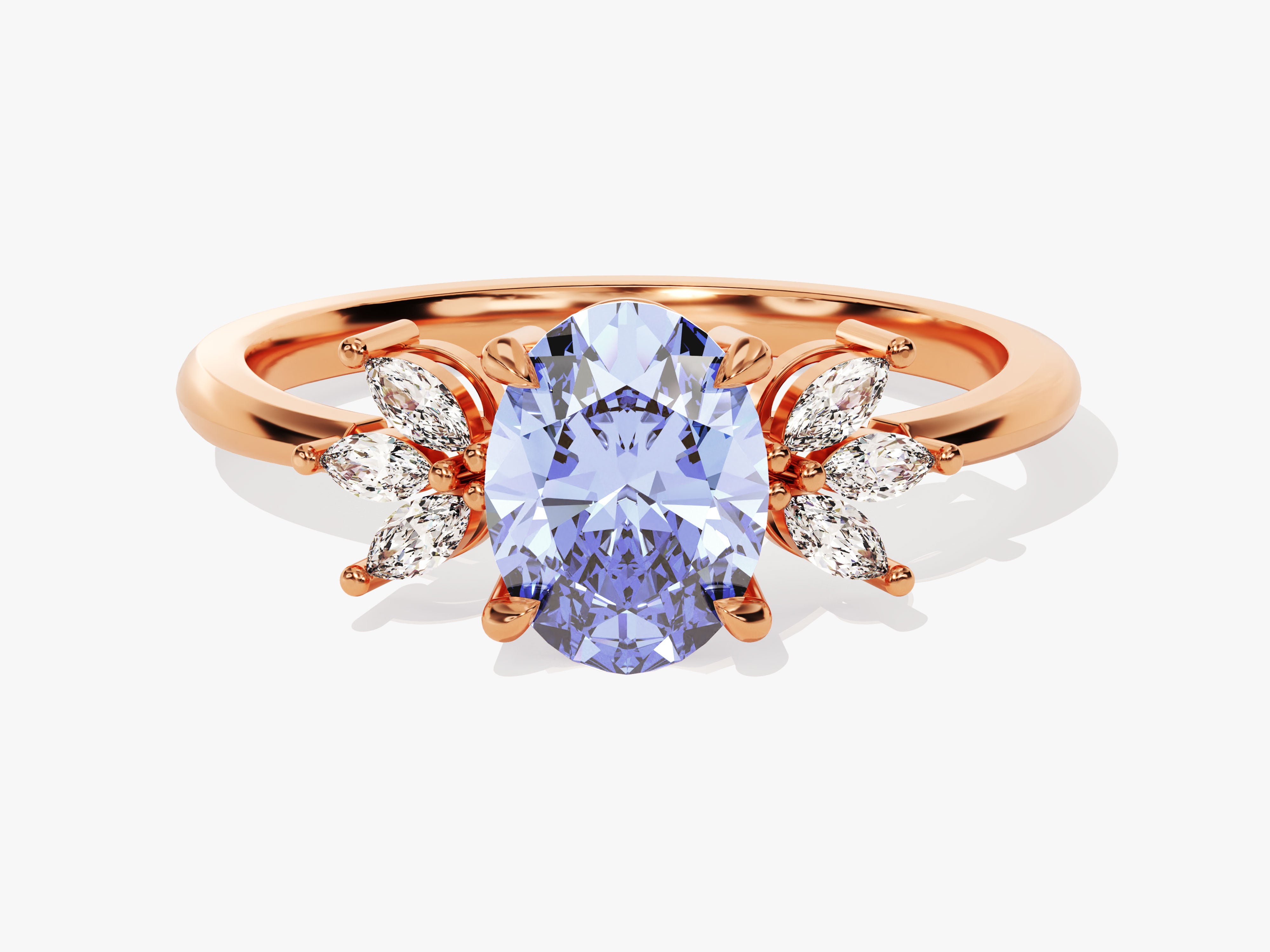 Oval Cluster Accent Alexandrite Ring in 14K Solid Gold