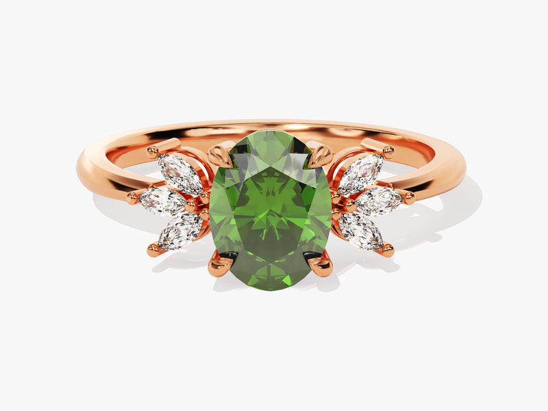 Oval Cluster Accent Emerald Ring in 14K Solid Gold