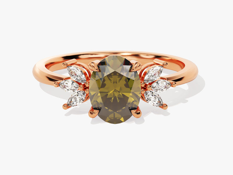 Oval Cluster Accent Peridot Ring in 14K Solid Gold