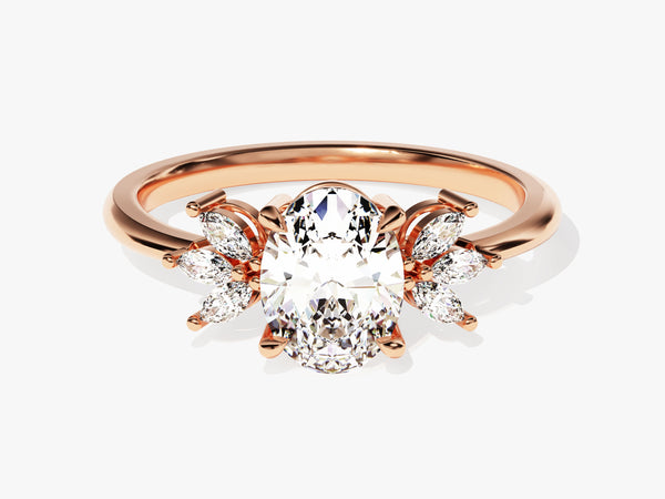 Rose gold oval diamond engagement ring with marquise accents