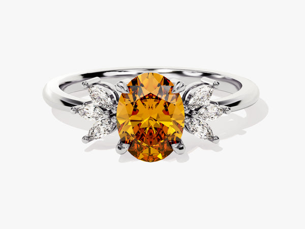 Oval Cluster Accent Citrine Ring in 14K Solid Gold
