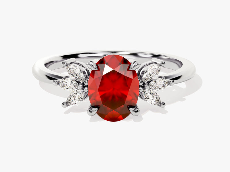 Oval Cluster Accent Ruby Ring in 14K Solid Gold