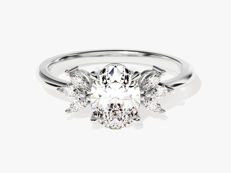 Marquise Cluster Accent Oval Cut Lab Grown Diamond Engagement Ring (1.50 CT)