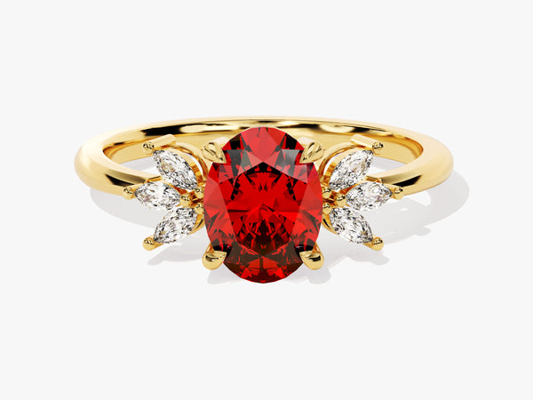 Oval Cluster Accent Garnet Ring in 14K Solid Gold