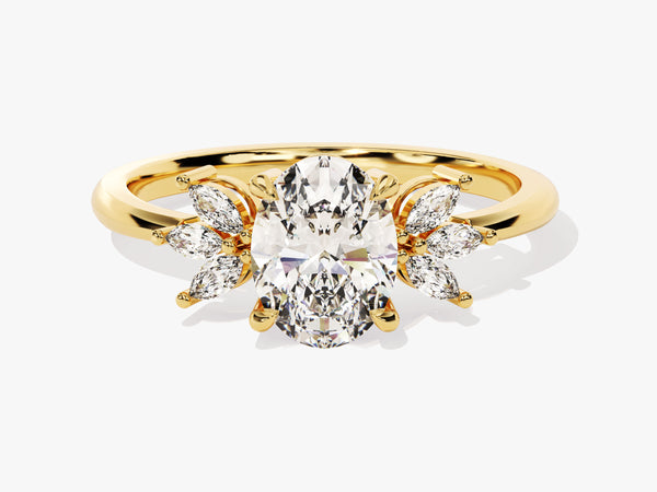 Oval Cluster Accent Diamond Birthstone Ring in 14K Solid Gold
