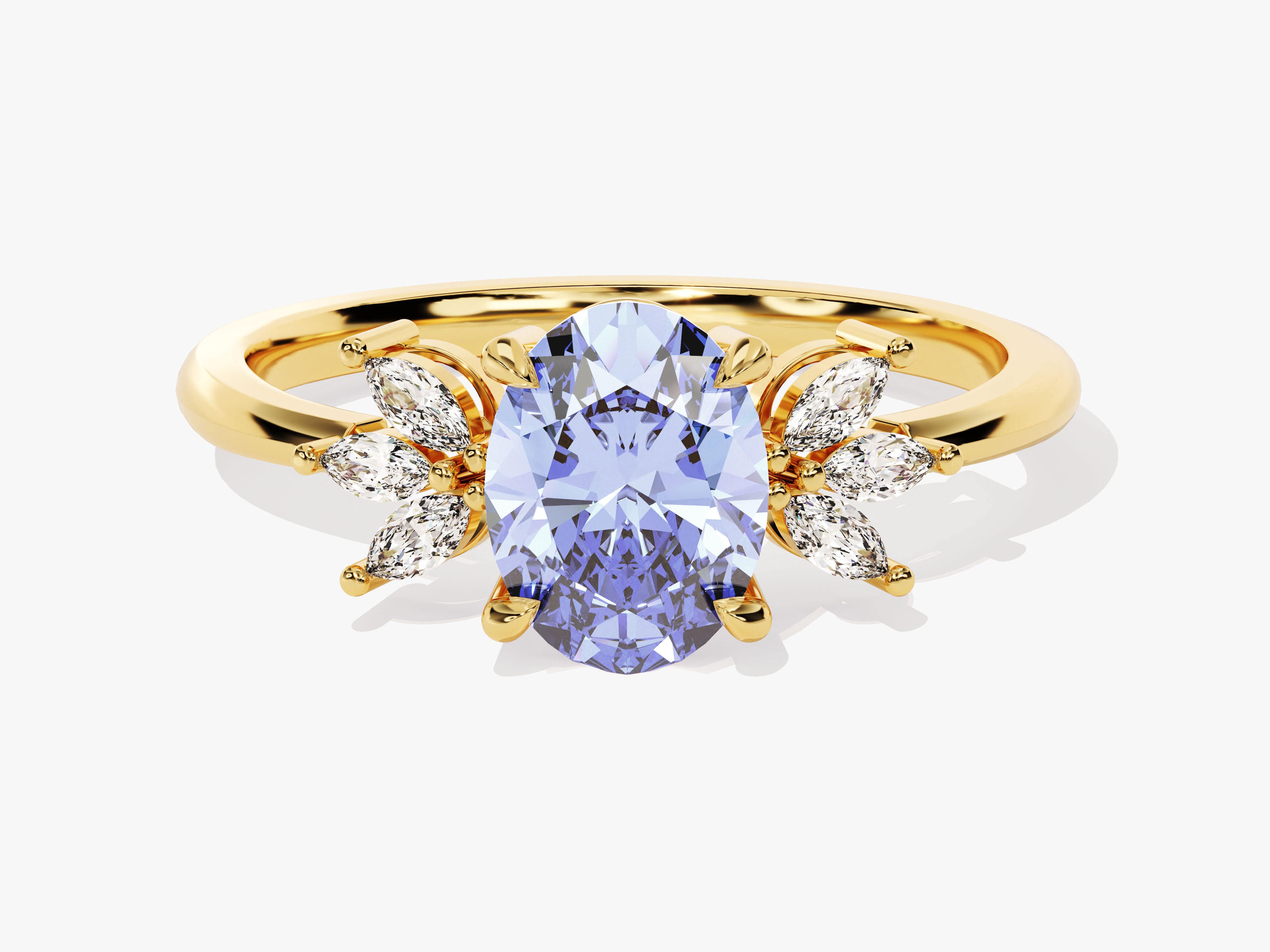 Oval Cluster Accent Alexandrite Ring in 14K Solid Gold