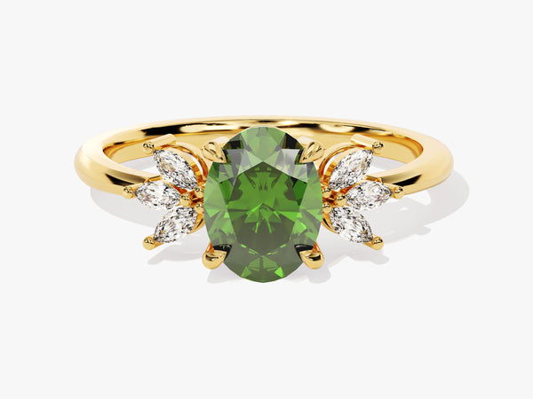 Oval Cluster Accent Emerald Ring in 14K Solid Gold