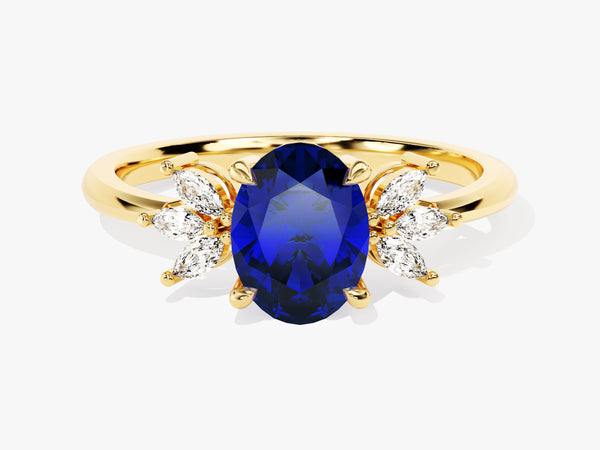 Oval Cluster Accent Sapphire Ring in 14K Solid Gold
