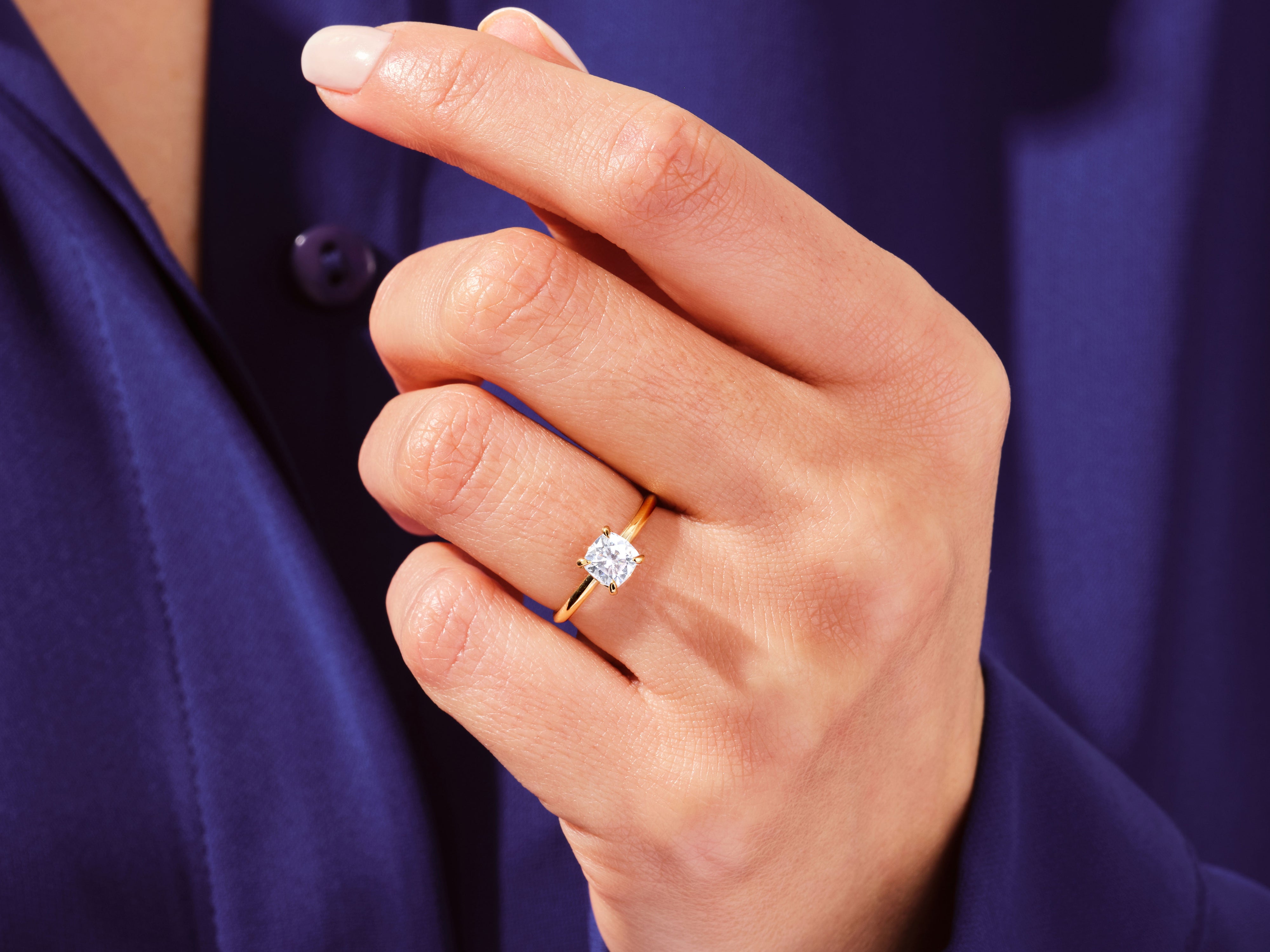 Gold ring with diamond on hand, fine jewelry for her