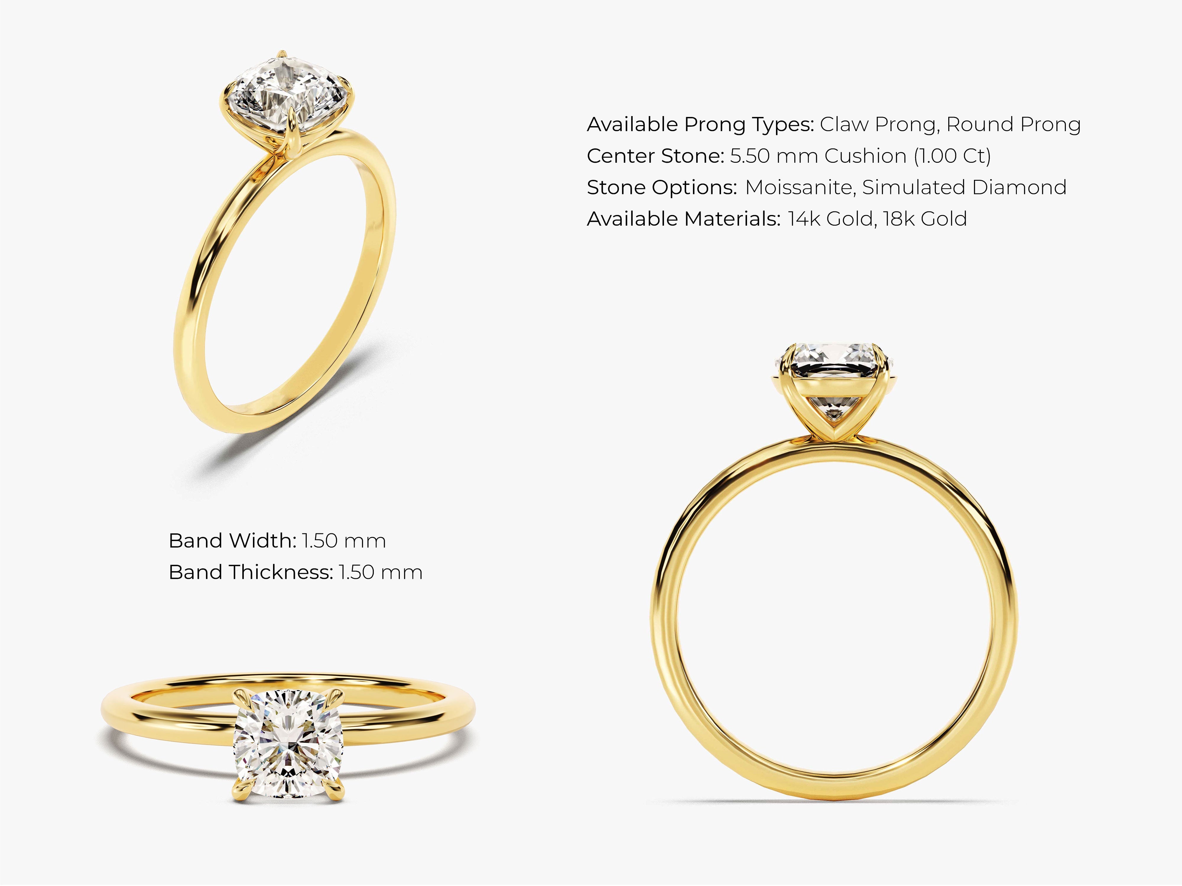 Gold engagement ring with cushion-cut diamond, jewelry, fine jewelry