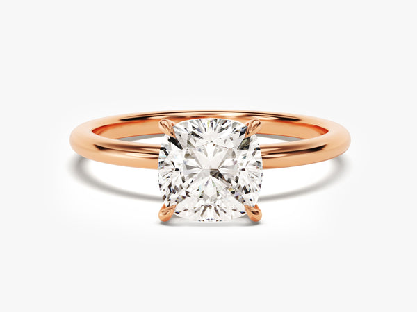 Rose gold engagement ring with cushion cut diamond