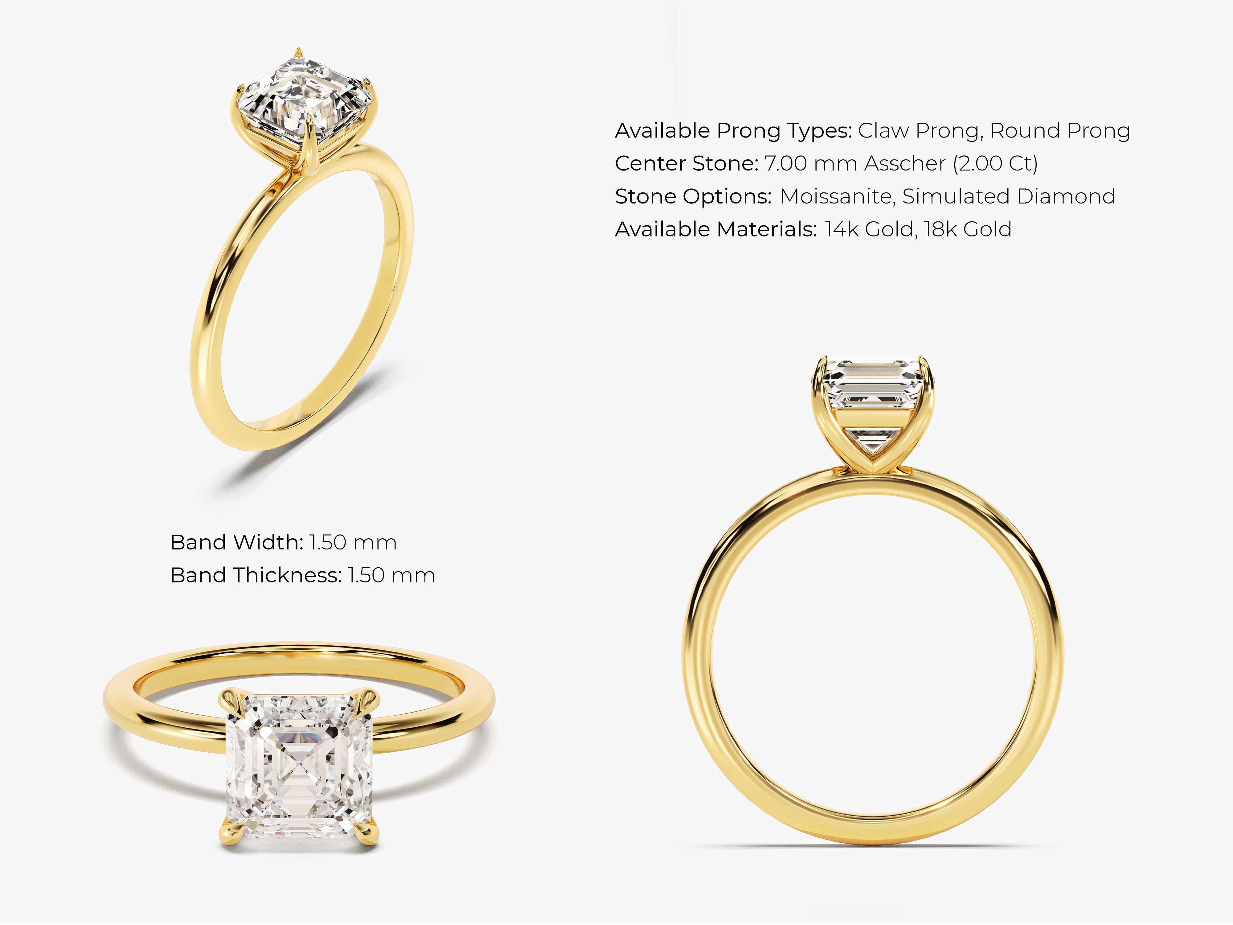 Gold ring with asscher cut diamond, jewelry, engagement ring