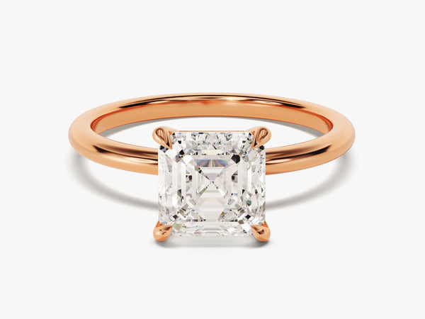 Rose gold ring with emerald cut diamond engagement ring