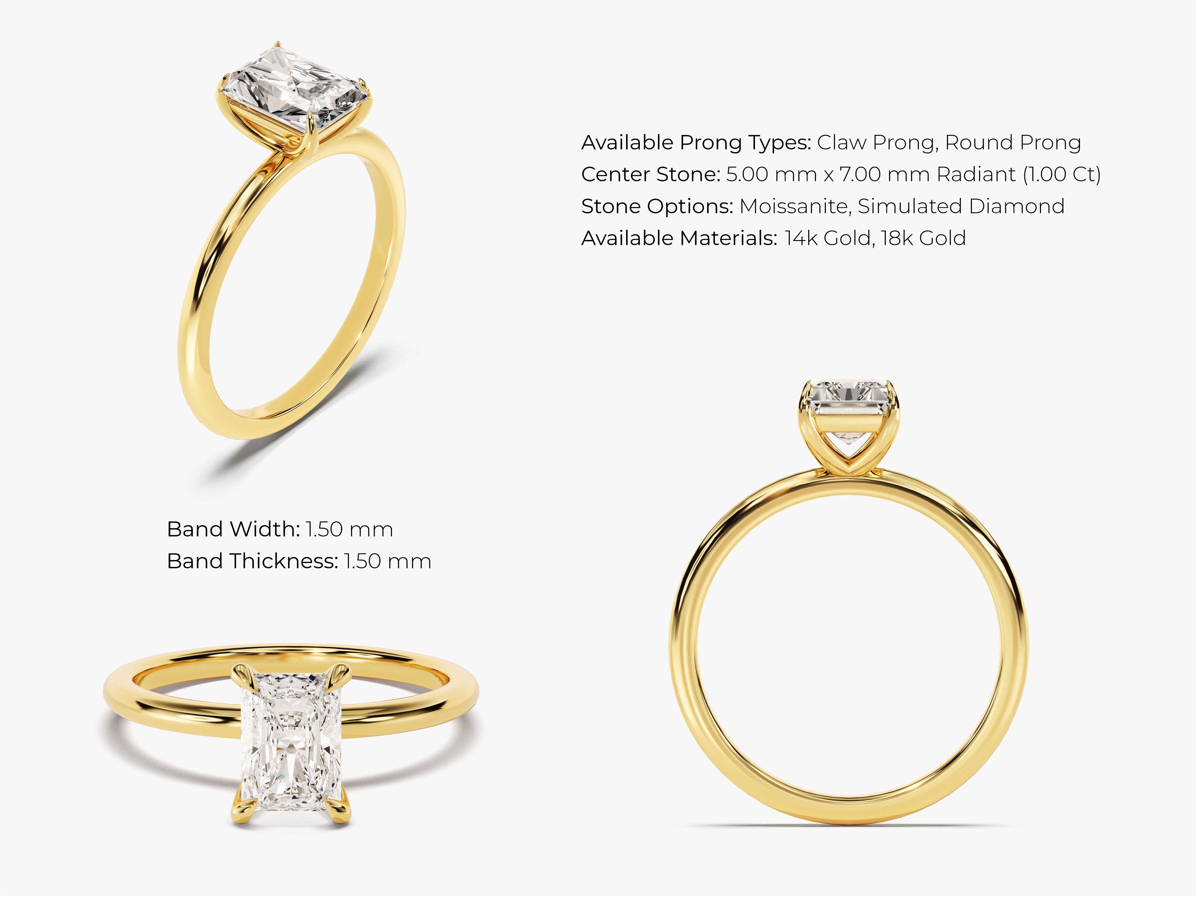 Radiant Cut Solitaire Diamond Engagement Ring (1.00 CT)