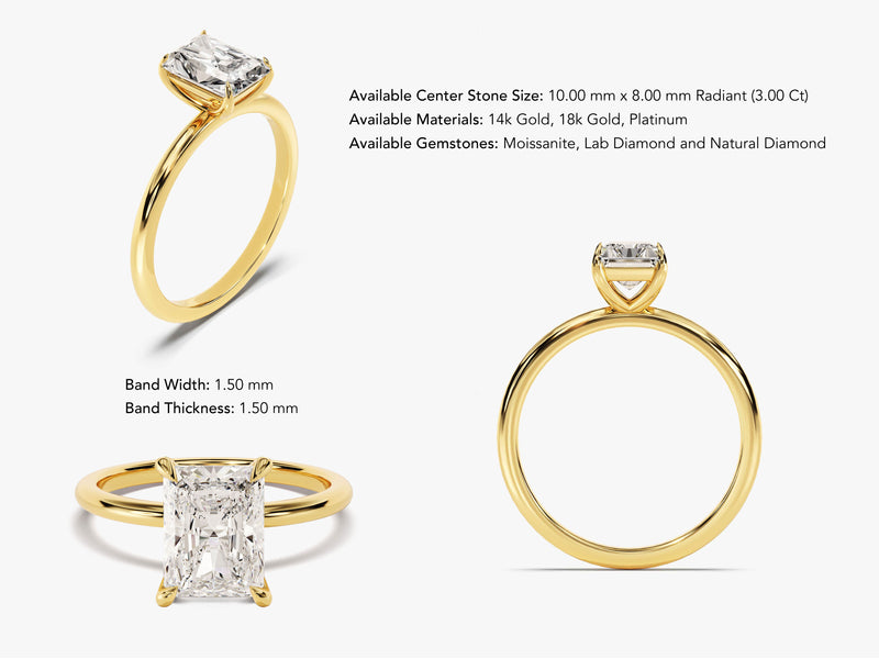 Radiant Cut Solitaire Moissanite Engagement Ring (3.00 CT)