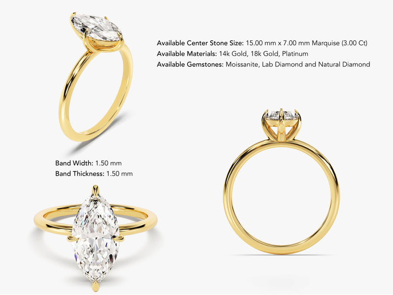 Marquise Cut Solitaire Moissanite Engagement Ring (3.00 CT)