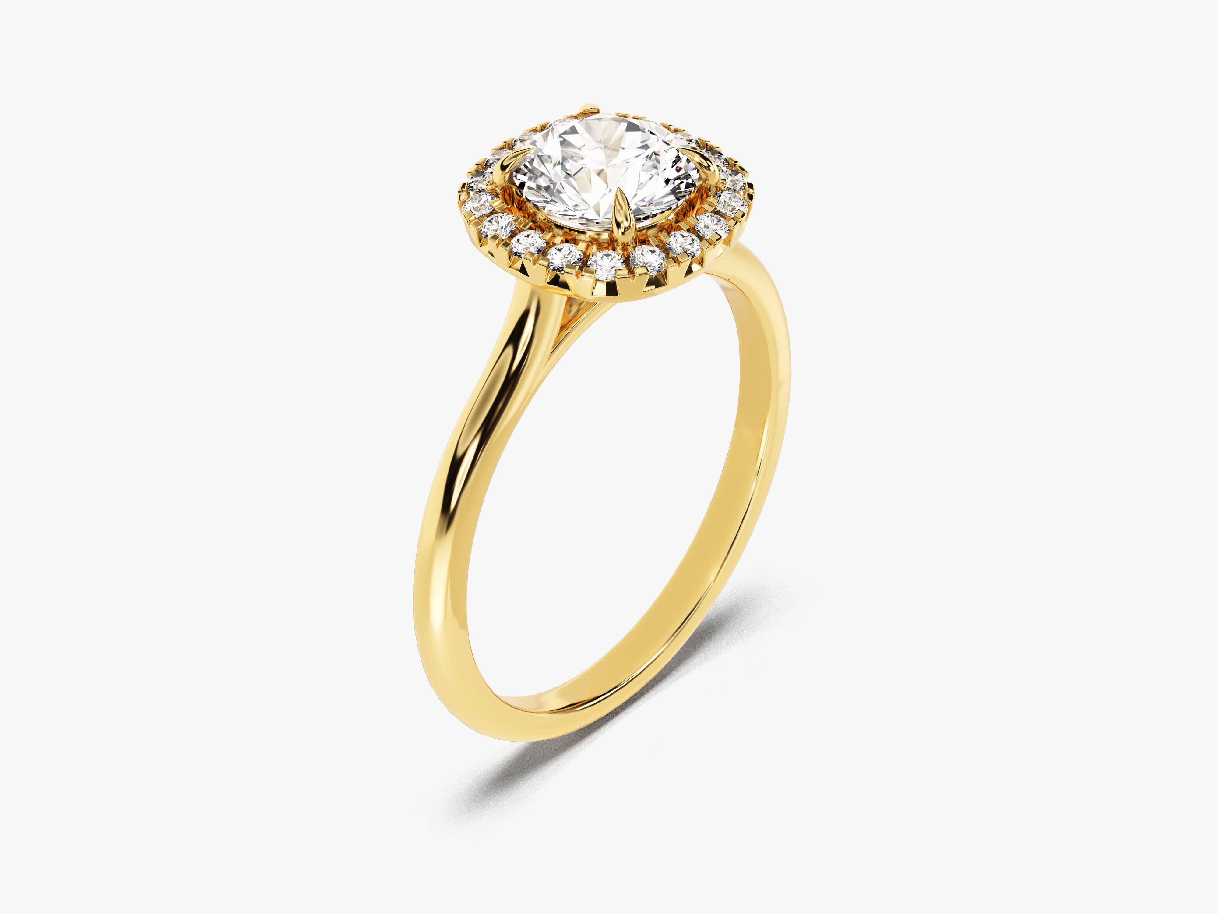 Gold halo diamond engagement ring from jewelry company