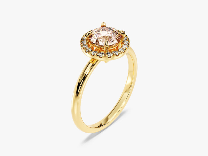 Round Cut Peach Morganite Halo Engagement Ring