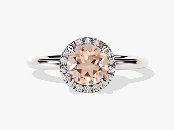 Peach morganite diamond halo engagement ring