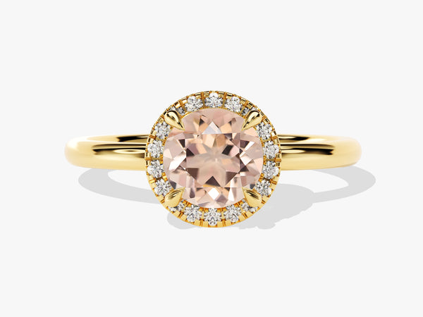 Round Cut Peach Morganite Halo Engagement Ring