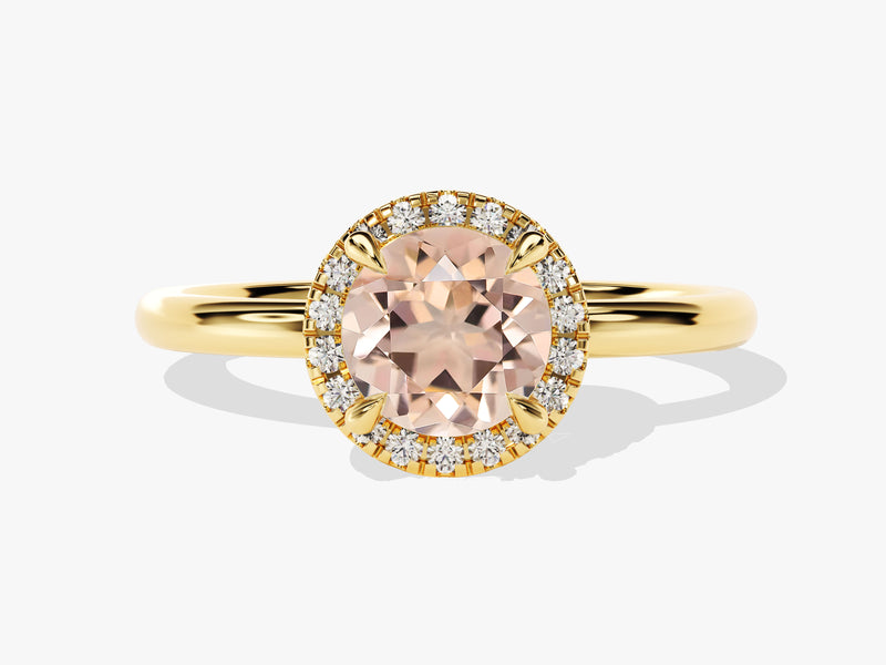 Round Cut Peach Morganite Halo Engagement Ring