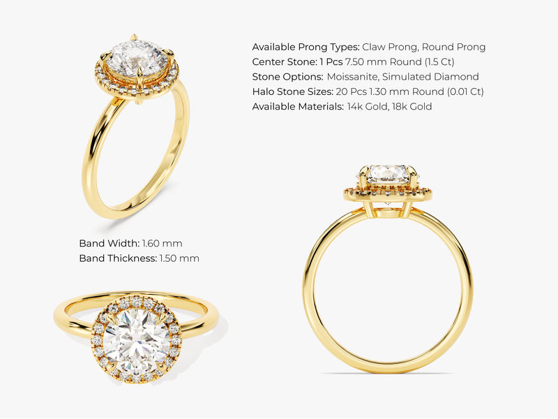 Round Halo Lab Grown Diamond Engagement Ring (1.50 CT)