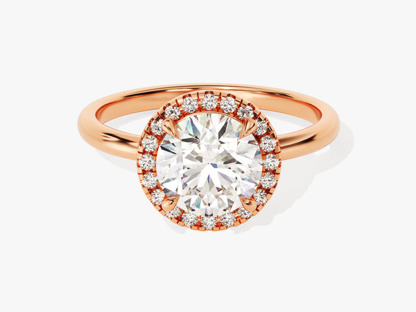 Rose gold halo engagement ring with large center diamond