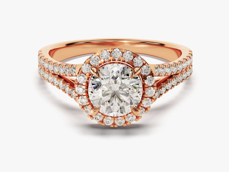 Split Double Band Halo Diamond Engagement Ring (1.00 CT)