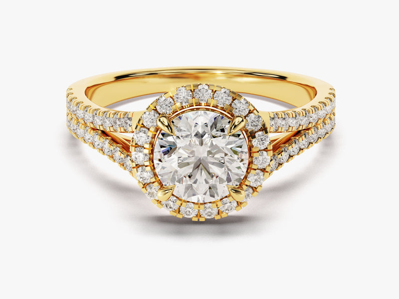 Split Double Band Halo Lab Grown Diamond Engagement Ring (1.00 CT)